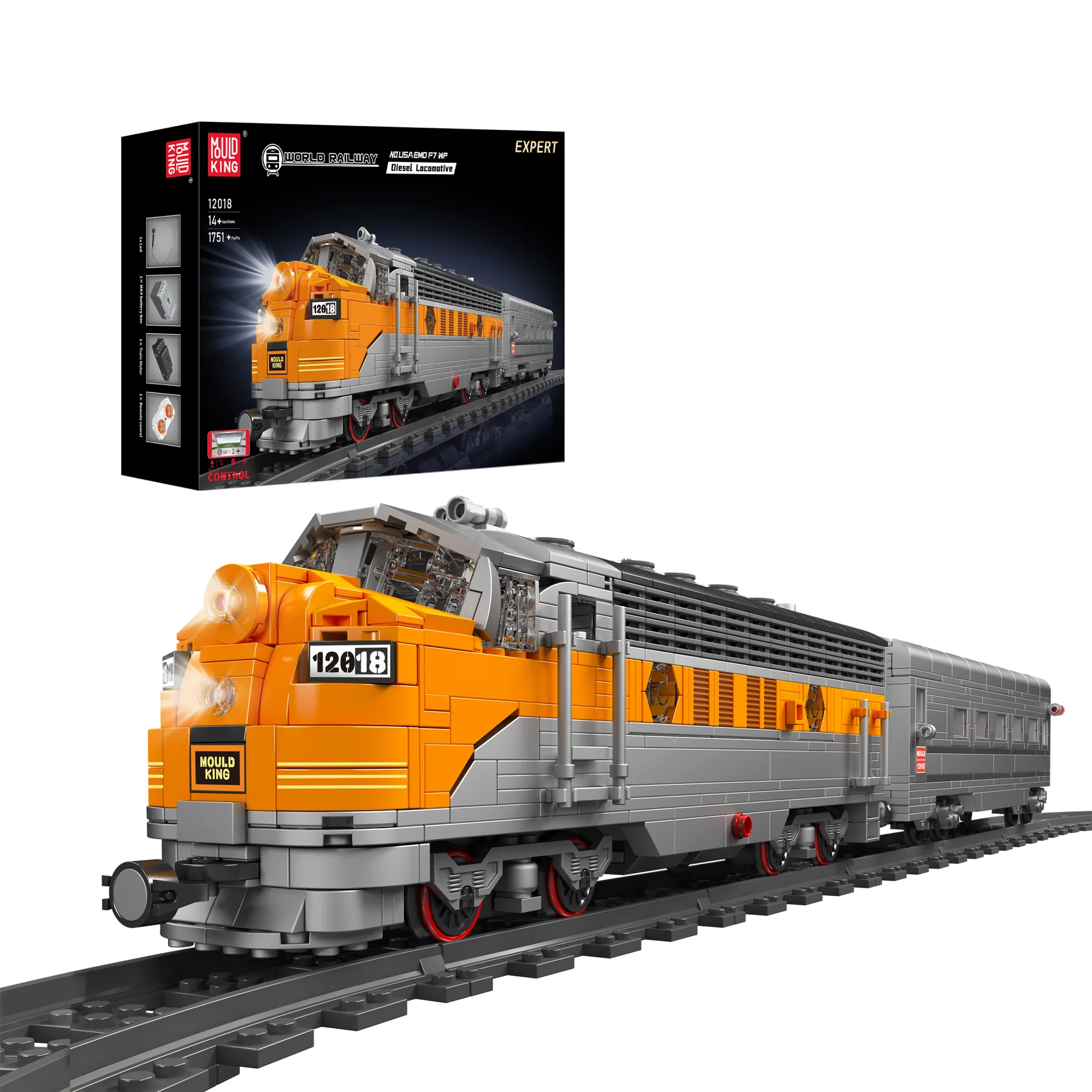 Mould King 12018 USA EMD F7 WP Diesellokomotive | 1,541 Teile
